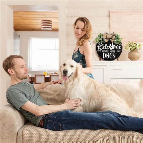 Welcome We Hope You Like Dogs Door Sign with Eucalyptus Leaves & Buffalo Bow - Picture 5 of 7